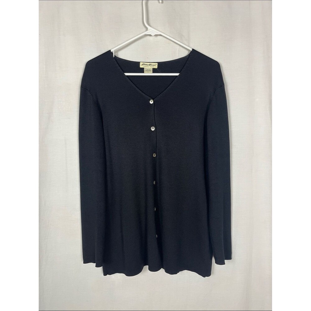 Eddie Bauer 100% Silk Black Button Down Cardigan